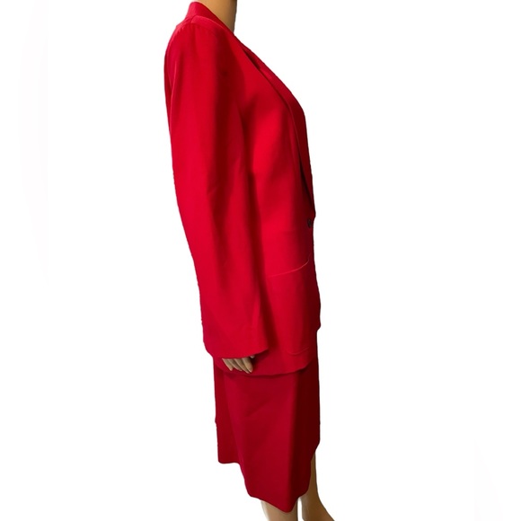 Pendleton Vintage 70s Red Virgin Wool Business Work Two Piece Skirt Suit Set - Picture 5 of 11